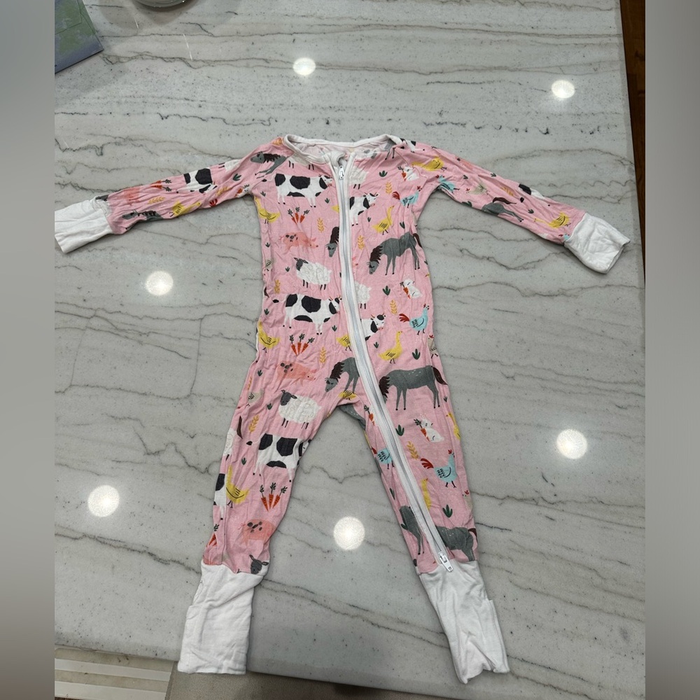 Little Sleepies pink farm zippy